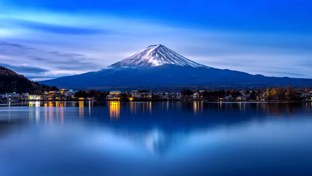 Fuji mountain and Kawaguchiko lake in morning, Autumn seasons Fuji mountain at yamanachi in Japan. - Image